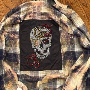 Plaid Jacket with Skull Patch